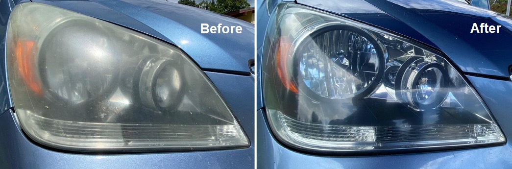 Headlight polishing using Proactor leather and universal cleaner